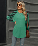 Striped Patchwork Crewneck Long Sleeve Tailcoat T Shirt