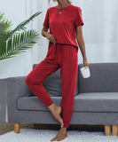 Chic Comfort Home Suit with Short-Sleeved Top and Slim Trousers