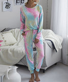 Large Size Tie-Dye Printed Long-Sleeved Home Wear Set