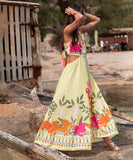 Classic Printed Maxi Dress With Wide Straps Bright Yellow