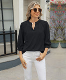 Chic Keyhole V-neck Seven-point Sleeved Loose Chiffon Top