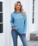 Color Block Ribbed Sweatshirt Round Neck Loose Long Sleeves