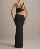Single-Shoulder Backless Pleated Long Dress Elegant Evening