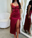 Elegant Flowy Lace Long Dress in Black Navy Wine Green