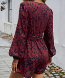Contrasting Color Printed Long Sleeved High Waisted One Piece Pants