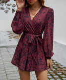 Contrasting Color Printed Long Sleeved High Waisted One Piece Pants