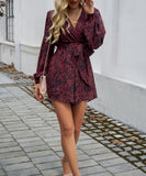 Contrasting Color Printed Long Sleeved High Waisted One Piece Pants