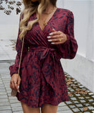 Contrasting Color Printed Long Sleeved High Waisted One Piece Pants