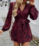 Contrasting Color Printed Long Sleeved High Waisted One Piece Pants