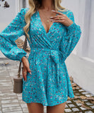 Contrasting Color Printed Long Sleeved High Waisted One Piece Pants