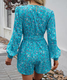 Contrasting Color Printed Long Sleeved High Waisted One Piece Pants