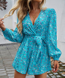 Contrasting Color Printed Long Sleeved High Waisted One Piece Pants