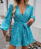 Contrasting Color Printed Long Sleeved High Waisted One Piece Pants