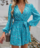 Contrasting Color Printed Long Sleeved High Waisted One Piece Pants