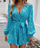 Contrasting Color Printed Long Sleeved High Waisted One Piece Pants