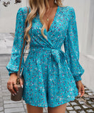 Contrasting Color Printed Long Sleeved High Waisted One Piece Pants