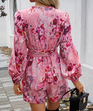 Contrasting Color Printed Long Sleeved High Waisted One Piece Pants