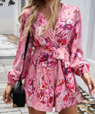 Contrasting Color Printed Long Sleeved High Waisted One Piece Pants