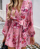 Contrasting Color Printed Long Sleeved High Waisted One Piece Pants