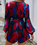 Contrasting Color Printed Long Sleeved High Waisted One Piece Pants