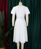 Stylish Solid Color Dress with Flared Sleeves and Square Neck