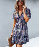 Casual Vacation Style Floral Print Half Skirt Dress for Women
