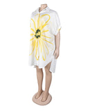 Classic Printed Shirt Dress With Lapel Collar Slim Fit