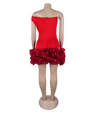Chic Sleeveless Skew Shoulder Stretch Slim Mesh Dress with Wooden Ear Lace