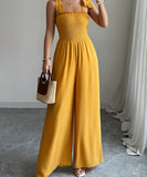 Women's Wide Leg Jumpsuit With High Waist And Shoulder Straps