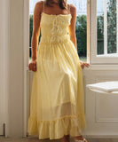 Lace Patchwork High-Waisted Halter Dress for Chic Elegance