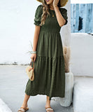 Casual Leaf-Sleeved Fitted Long Dress for Women in Multiple Colors