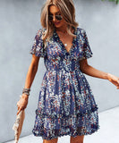 Casual Vacation Style Floral Print Half Skirt Dress for Women