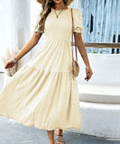 Casual Leaf-Sleeved Fitted Long Dress for Women in Multiple Colors