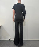 Chic Two-Piece Straight-Leg Suit with Asymmetrical Sleeve Design