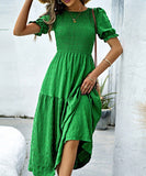 Casual Leaf-Sleeved Fitted Long Dress for Women in Multiple Colors