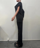 Chic Two-Piece Straight-Leg Suit with Asymmetrical Sleeve Design