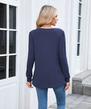 Solid Color Round Neck Striped Loose Long Sleeve T Shirt