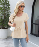 Chic Ruffled Round Neck Short-Sleeved Top in Trendy Colors