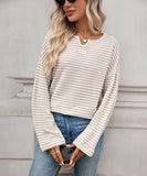 Striped Waffle Knit Top Stretch All Day Comfort Everyday