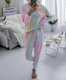 Large Size Tie-Dye Printed Long-Sleeved Home Wear Set