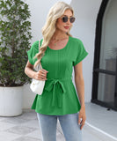 Chic Ruffled Round Neck Short-Sleeved Top in Trendy Colors