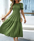 Casual Leaf-Sleeved Fitted Long Dress for Women in Multiple Colors