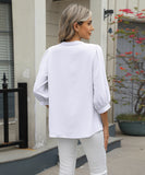 Chic Keyhole V-neck Seven-point Sleeved Loose Chiffon Top