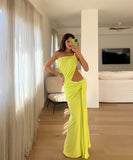 Single-Shoulder Backless Pleated Long Dress Elegant Evening
