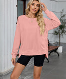 Solid Color Wavy Round Neck Long Sleeve Loose Fitting Shirt