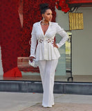 Slim-Fit Women Two Piece Suit With Embroidered Tie