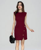 Solid Color Sleeveless Slimming Dress with Round Neck and Zipper