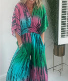 Vibrant Printed Elastic Waist Loose Fitted One-Piece Pants