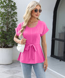 Chic Ruffled Round Neck Short-Sleeved Top in Trendy Colors