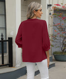 Chic Keyhole V-neck Seven-point Sleeved Loose Chiffon Top